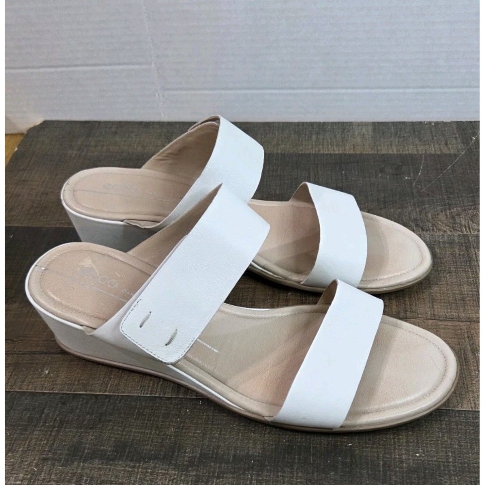 ECCO Shape Wedge Size 9 Bright White Leather Hook Loop Slip-On Mule